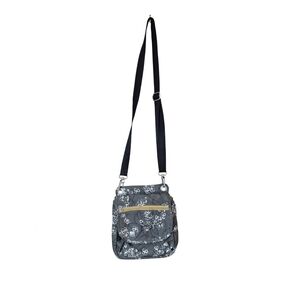 Haiku Crossbody Shoulder Bag Embroidered Printed Gray Adjustable Strap